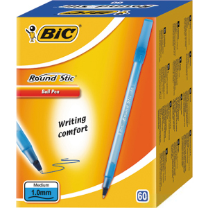 Набір кулькових ручок BIC Round Stic M Blue, 60 шт., вузол для письма 1мм, товщина лінії 0,4мм (3086123256378) ТОП в Хмельницькому