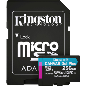 Kingston MicroSDXC 256 ГБ Canvas Go! Plus Class 10 UHS-I U3 V30 A2 + SD-адаптер (SDCG3/256GB) в Хмельницькому