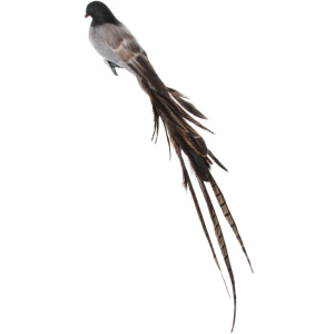Новорічний декор Shishi Пташка з сірим оксамитовим тілом та коричневим хвостом 54 см (58465) (4741293584650)