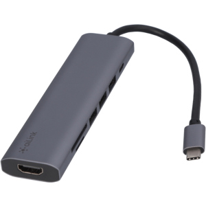 USB-хаб адаптер Ailink Aluminium 7 в 1 USB-C 4K HDMI Card Reader Hub Multi Port 100W PD c кабелем AI-CH7A Space Grey ТОП в Хмельницком