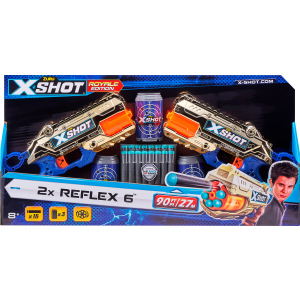 Набір скорострільних бластерів Zuru X-Shot Excel Reflex 6 Double 16 патронів + 3 банки Golden (36480Z) (193052031310) в Хмельницькому