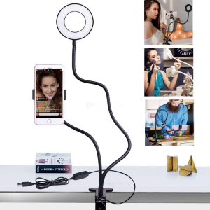 Тримач гнучкий UKC для смартфона штатив PLUS LED підсвічуванням кільце на прищіпці для трансляцій блогера Professional Live Stream Black ТОП в Хмельницькому