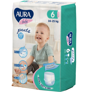 Трусики одноразові для дітей Aura 6/XXL 16-25 кг jambo-pack 37 шт (4752171005112)