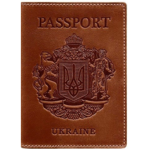 Новий Обкладинка для паспорта шкіряна з українським гербом BlankNote BN-OP-UA-k Коричнева краща модель в Хмельницькому