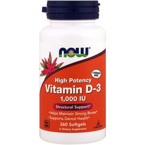 Вітаміни NOW Foods Vitamin D 3 1000 ME 360 капсул (733739003751)